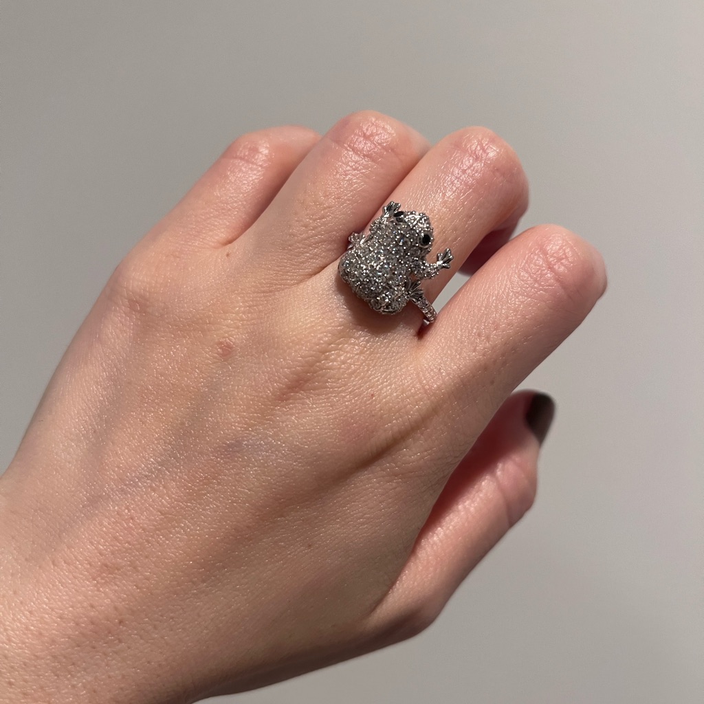 Nwt Jean Dousset Silver Fancy Diamond Frog Ring